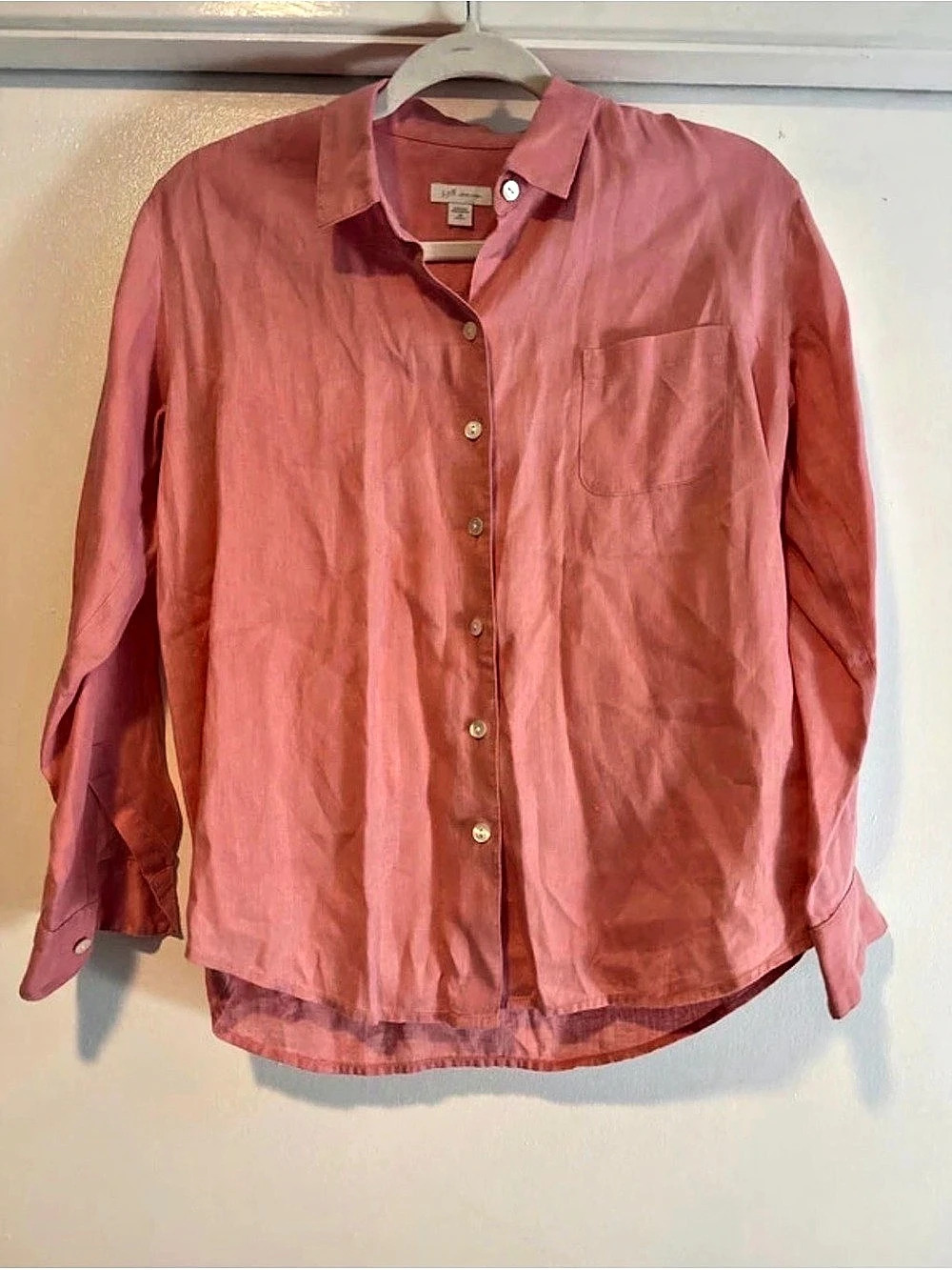 J. Jill Love Linen Button Front Shirt in Pink XS Like New